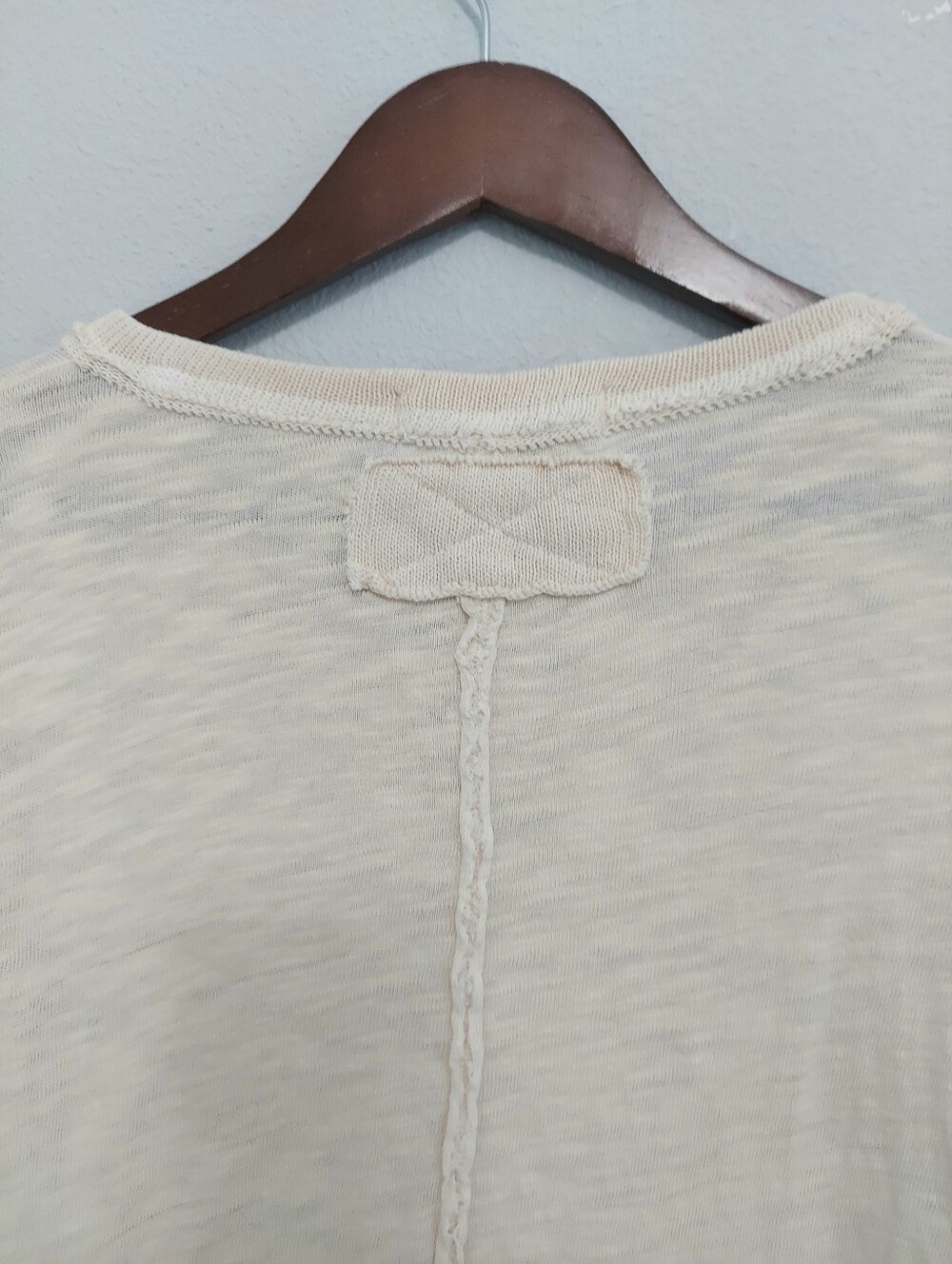 We The Free Cotton Ivory Long Sleeve Knit Henley Top Distressed Edges Small - Picture 9 of 12
